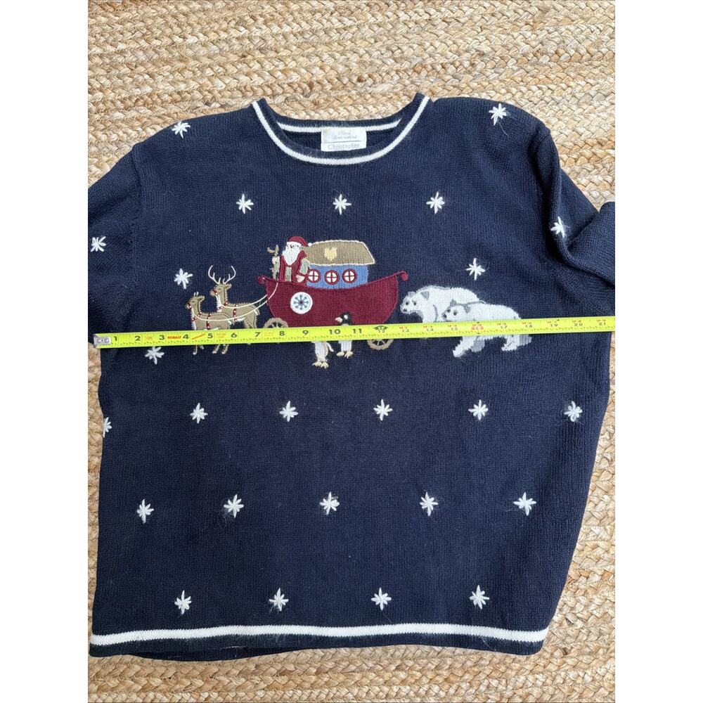 Christopher & Banks Christmas Sweater Hand Embroidered Holiday Santa Snow Sz XL - Picture 5 of 6